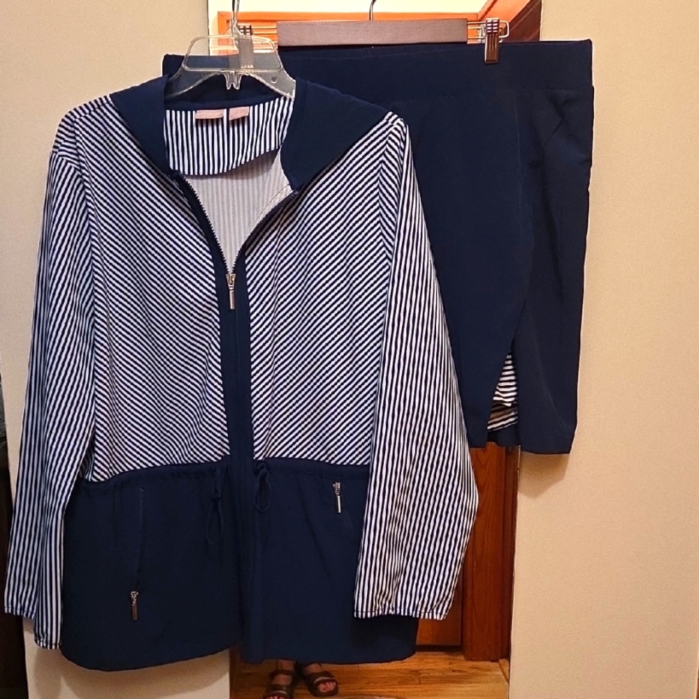 Striped Navy and White Hooded Jacket